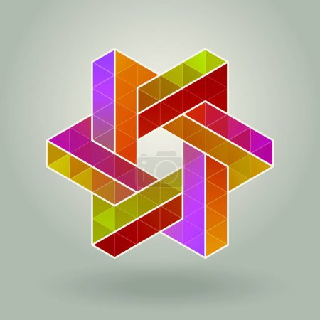 Illustration for "Abstract Vector Geometric Multicolor Hexagonal Star Shape Interlacing Polygons Logo" - Royalty Free Image