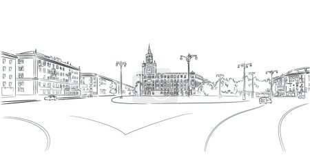 Ilustración de "Plaza de la ciudad y edificio histórico " - Imagen libre de derechos