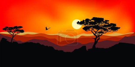 Illustration for Sunset in the mountains, vector illustration - Royalty Free Image