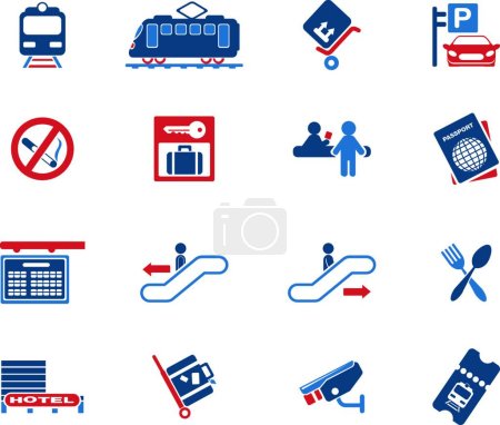 Téléchargez les illustrations : Symboles de gare, illustration vectorielle simple - en licence libre de droit