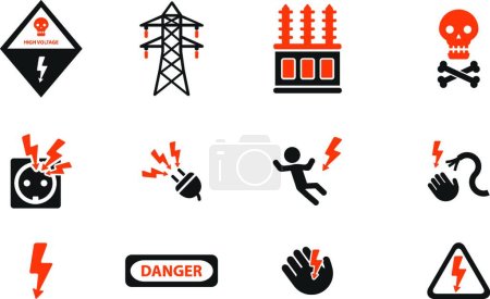 Illustration for High voltage simply icons, colorful vector - Royalty Free Image