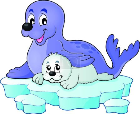 Illustration for "Happy seal with pup theme" - Royalty Free Image