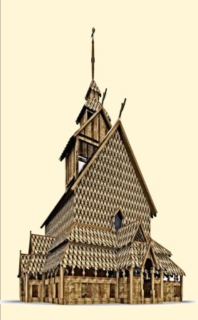 Téléchargez les illustrations : Stave Church en Norvège illustration vectorielle - en licence libre de droit
