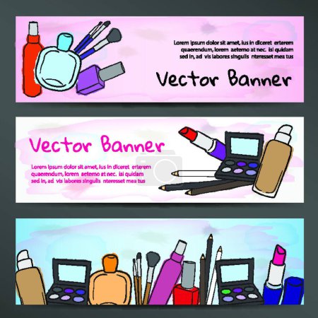 Illustration for "Horizontal banners in watercolor style with the image of cosmetics" - Royalty Free Image