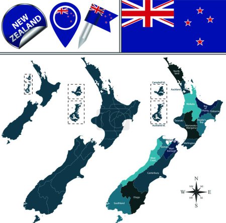 Téléchargez les illustrations : La carte de Nouvelle-Zélande - en licence libre de droit