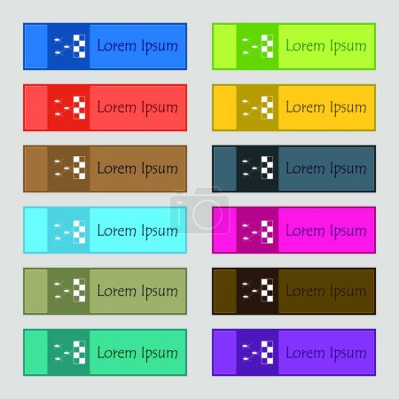 Ilustración de "cucaracha carreras icono signo. Conjunto de doce botones rectangulares, coloridos, hermosos y de alta calidad para el sitio. Vector" - Imagen libre de derechos