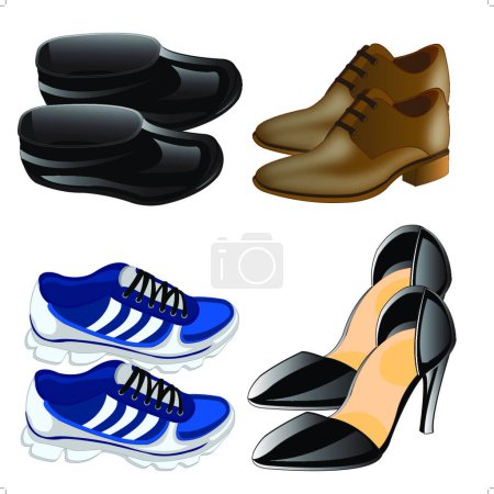 Illustration for Much miscellaneous footwear, simple vector illustration - Royalty Free Image