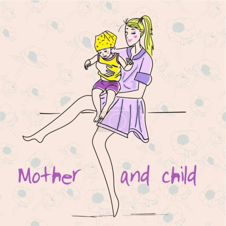 Ilustración de Hermosa madre con su hijo, ilustración vectorial - Imagen libre de derechos