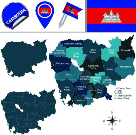 Téléchargez les illustrations : "Carte du Cambodge avec les provinces
" - en licence libre de droit