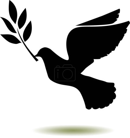 Téléchargez les illustrations : Pigeon avec plante en bec. illustration de colombe. Concept de Journée mondiale de la paix - en licence libre de droit