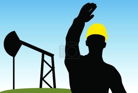Illustration for Worker silhouette with yellow protective headgear - Royalty Free Image