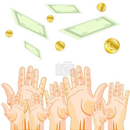 Ilustración de Las manos se tiran al dinero - Imagen libre de derechos