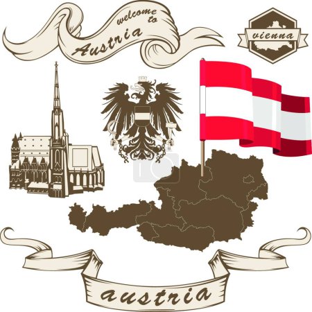 Illustration for Austria in vintage style, vector illustration - Royalty Free Image