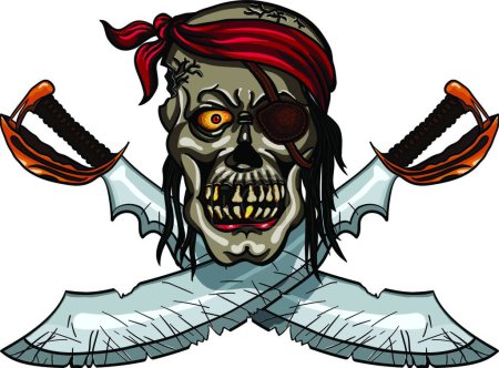 Ilustración de Cráneo pirata y sables cruzados, ilustración vectorial - Imagen libre de derechos