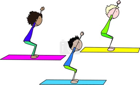 Ilustración de Happy Kids haciendo deporte en alfombras - Imagen libre de derechos