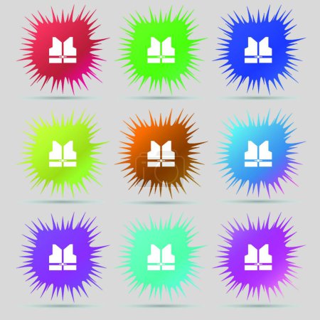 Illustration for "Working vest icon sign. A set of nine original needle buttons. Vector" - Royalty Free Image