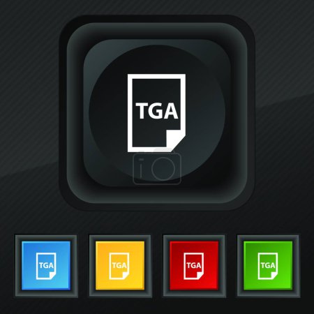 Illustration for "Image File type Format TGA icon symbol. Set of five colorful, stylish buttons on black texture for your design. Vector" - Royalty Free Image