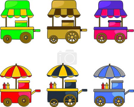 Téléchargez les illustrations : Illustration de l'ensemble vendeur chariot alimentaire - en licence libre de droit