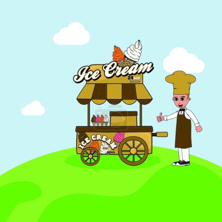 Téléchargez les illustrations : Illustration du vendeur du chariot alimentaire - en licence libre de droit