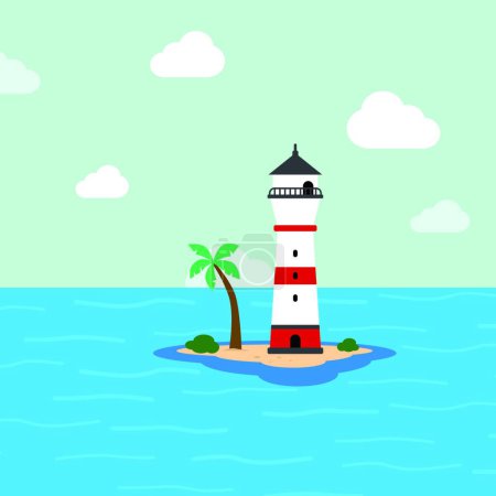 Illustration for Beach lighthouse seashore view - Royalty Free Image
