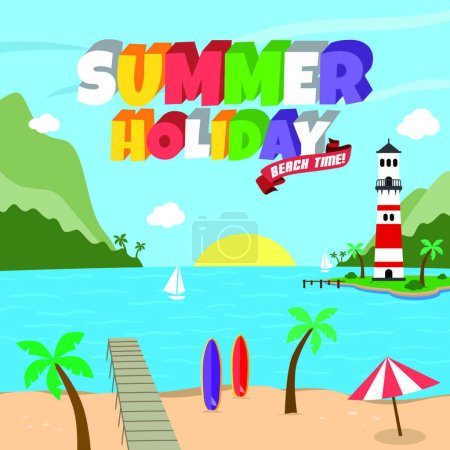 Téléchargez les illustrations : Vacances d'été thème rétro dessin animé - en licence libre de droit