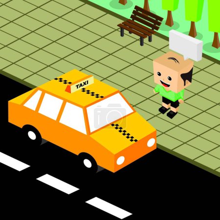 Illustration for Cartoon theme isometric taxi vector illustration - Royalty Free Image