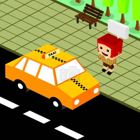 Illustration for Cartoon theme isometric taxi - Royalty Free Image