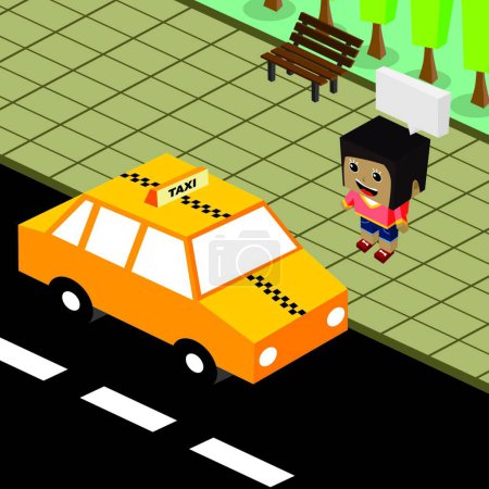 Ilustración de Tema de dibujos animados taxi isométrico - Imagen libre de derechos