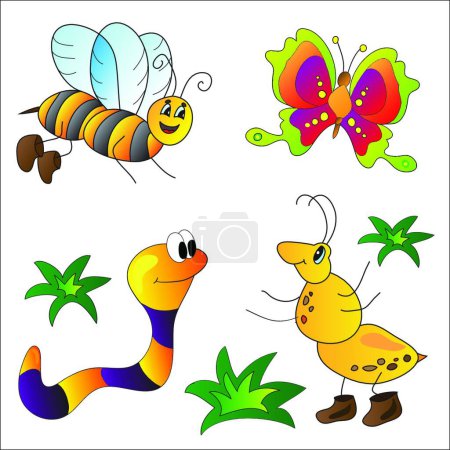 Téléchargez les photos : Illustration vectorielle de dessins animés insectes mignons - en image libre de droit