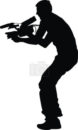 Illustration for "Cameraman with video camera. Silhouettes on white background. Vector illustration" - Royalty Free Image