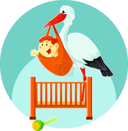 Téléchargez les illustrations : Illustration de la cigogne et du bébé - en licence libre de droit
