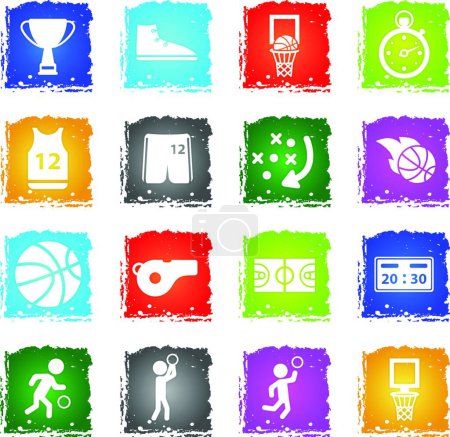 Téléchargez les illustrations : Basketball tout simplement icônes, vecteur coloré - en licence libre de droit