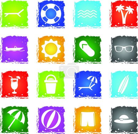 Illustration for Beach simply icons, colorful vector - Royalty Free Image