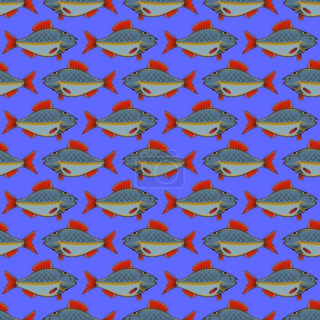 Téléchargez les illustrations : Illustration vectorielle de modèle de poisson sans couture - en licence libre de droit