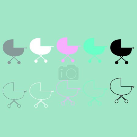 Téléchargez les illustrations : Chariot de bébé icône de couleur différente
. - en licence libre de droit