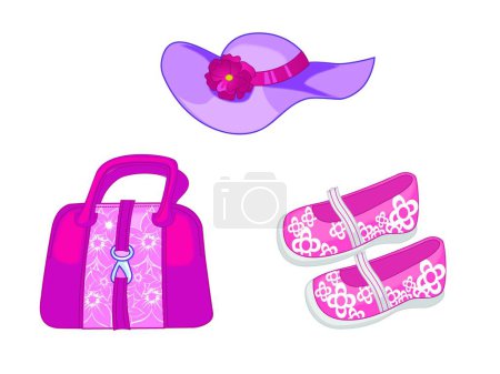 Illustration for Set of lady s accessories, icons. Isolated objects - Royalty Free Image