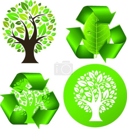Téléchargez les illustrations : Eco Trees Set, illustration vectorielle - en licence libre de droit