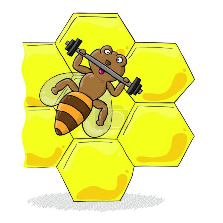 Téléchargez les illustrations : "abeille avec haltère "illustration vectorielle - en licence libre de droit