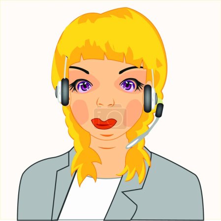 Téléchargez les illustrations : Fille blonde dans le centre d'appel, illustration vectorielle conception simple - en licence libre de droit