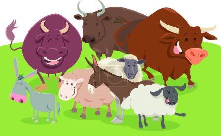 Ilustración de Grupo de personajes de animales de granja cómicos, ilustración vectorial diseño simple - Imagen libre de derechos