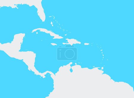 Illustration for "Map of Caribbean region and Central America. Grey land silhouette and blue water background. Simple flat vector illustration" - Royalty Free Image