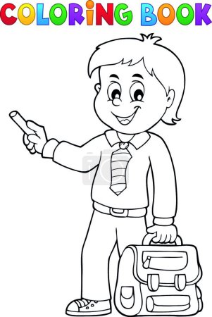 Illustration for "Coloring book happy pupil boy " - Royalty Free Image