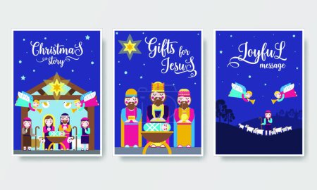 Ilustración de "Feliz Navidad vector folleto tarjetas conjunto. nacimiento de Cristo plantilla de flyear, revistas, carteles, portada del libro, pancartas. Elementos de diseño ilustraciones páginas modernas." - Imagen libre de derechos