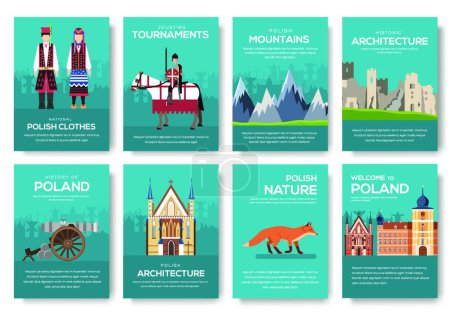 Illustration for "Set of Poland country ornament travel trip concept. Art traditional, magazine, book, poster, abstract, banners, element. Vector decorative ethnic greeting card or invitation design background" - Royalty Free Image