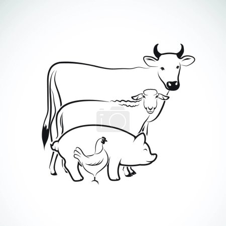 Téléchargez les illustrations : "Groupe de vecteur de conception d'élevage animalière sur le fond blanc., vache, Sh" - en licence libre de droit