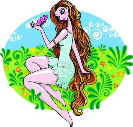 Illustration for Girl with butterfly, graphic illustration - Royalty Free Image