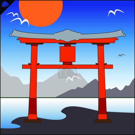 Illustration for "Japan traditional gate torii , sky and mountaine. Vector. EPS" - Royalty Free Image
