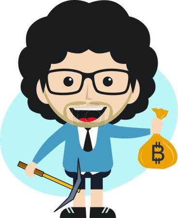 Illustration for "bitcoin crypto currency theme cartoon gentleman male man miner boy" - Royalty Free Image