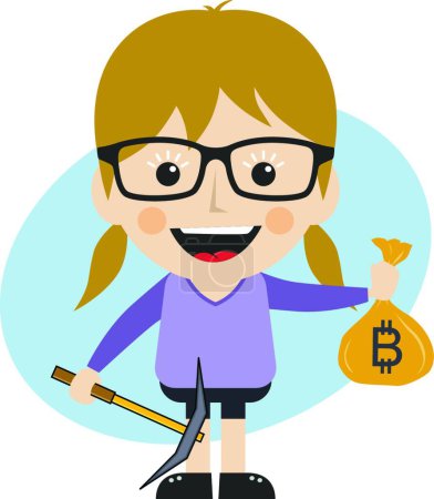 Illustration for "bitcoin crypto currency theme cartoon female woman miner girl" - Royalty Free Image
