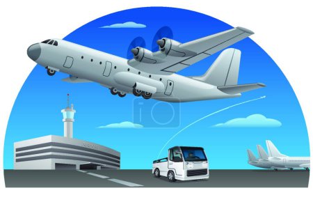 Téléchargez les illustrations : Avion cargo hélice illustration vectorielle moderne - en licence libre de droit